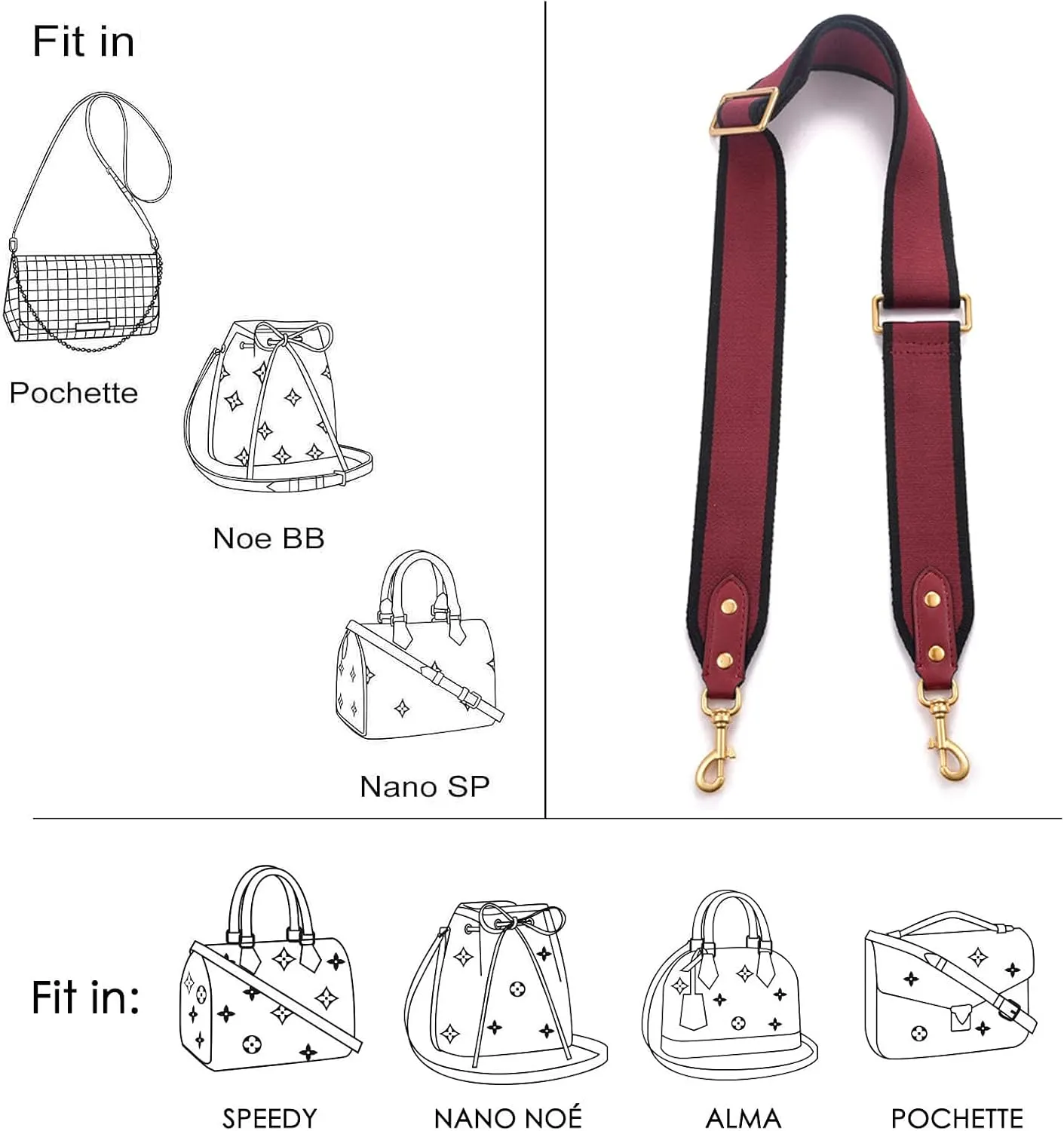 GOXTECH Purse Strap Replacement Crossbody Handbag Stripe Wide Adjustable