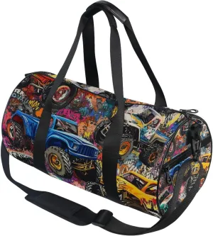 Graffiti Monster Trucks Cars Gym Duffle Bag Women Men Sports Fitness Bag for Travel Workout Gymnastics Dance Ballet
