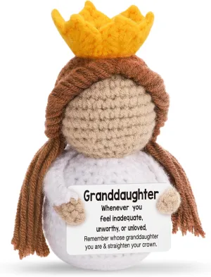 Granddaughter Gifts from Grandma Grandpa Grandparents, Birthday Easter Graduation Persents for Granddaughter, Best Christmas Stocking Stuffers, Mini Funny Handmade Positive Crown Crochet Decor