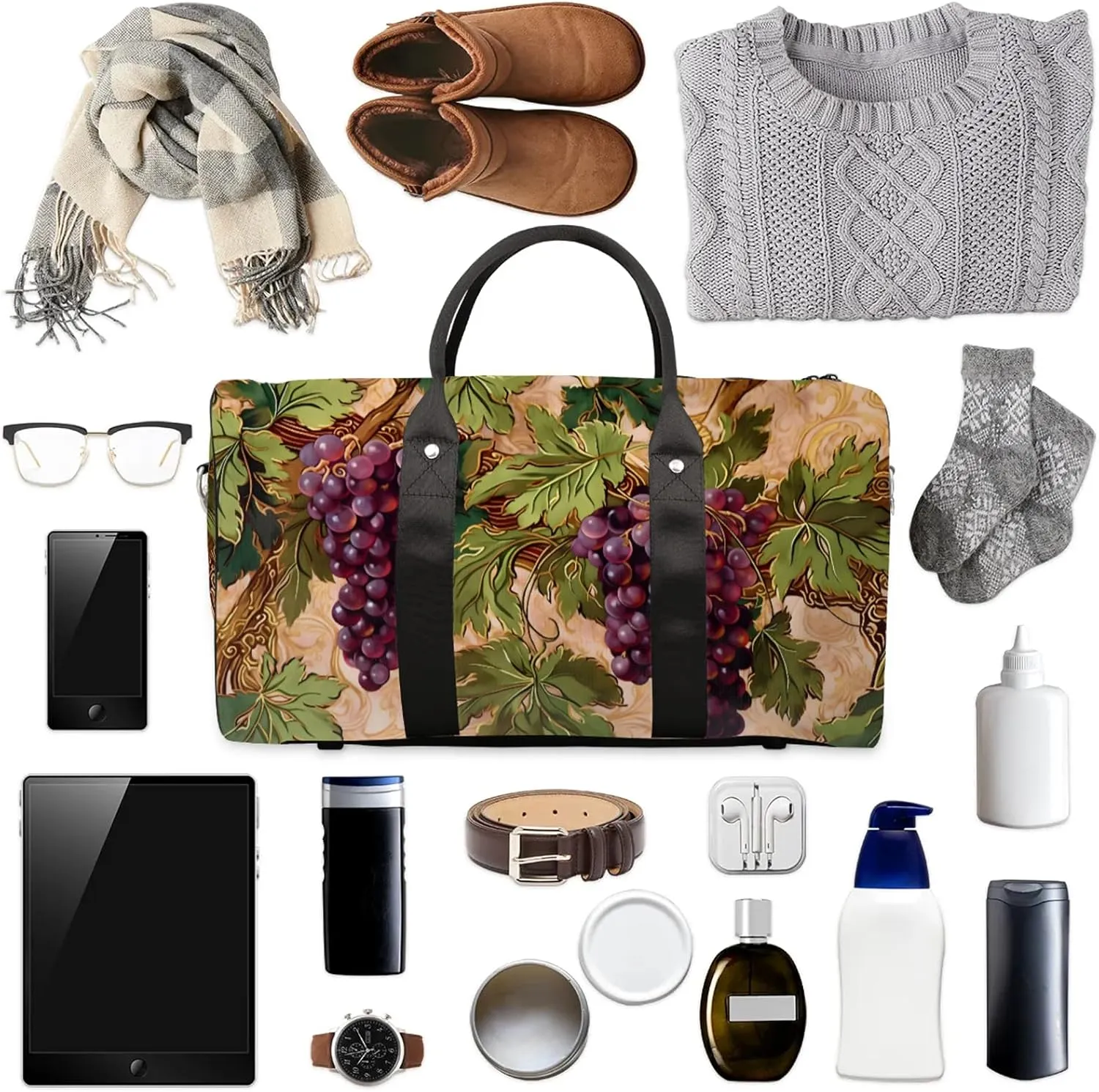 Grape Fruit Travel Bag for Men Women, Gym Duffle Bags for Travel, Carry On Luggage Bag, Weekender Overnight Workout Bags