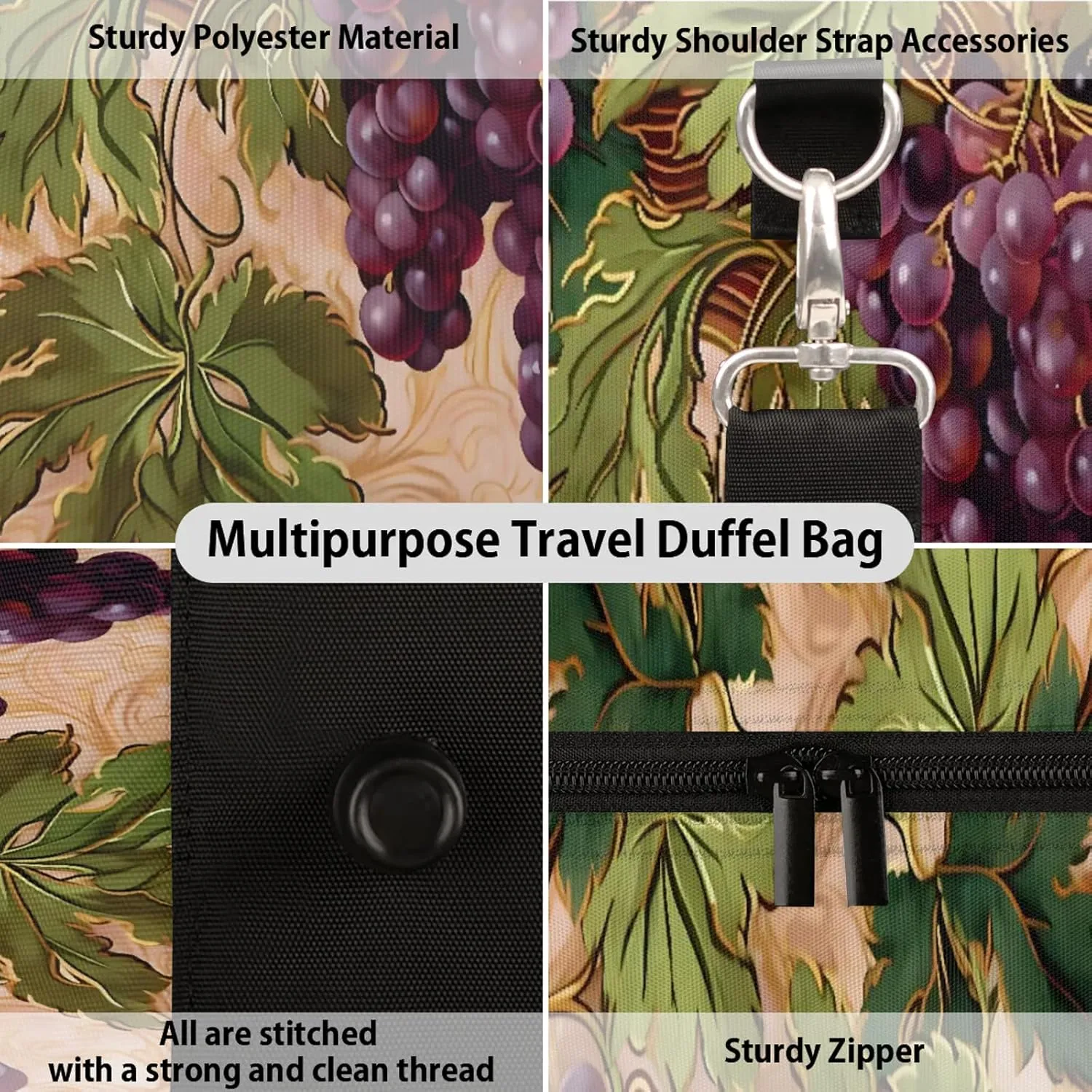 Grape Fruit Travel Bag for Men Women, Gym Duffle Bags for Travel, Carry On Luggage Bag, Weekender Overnight Workout Bags