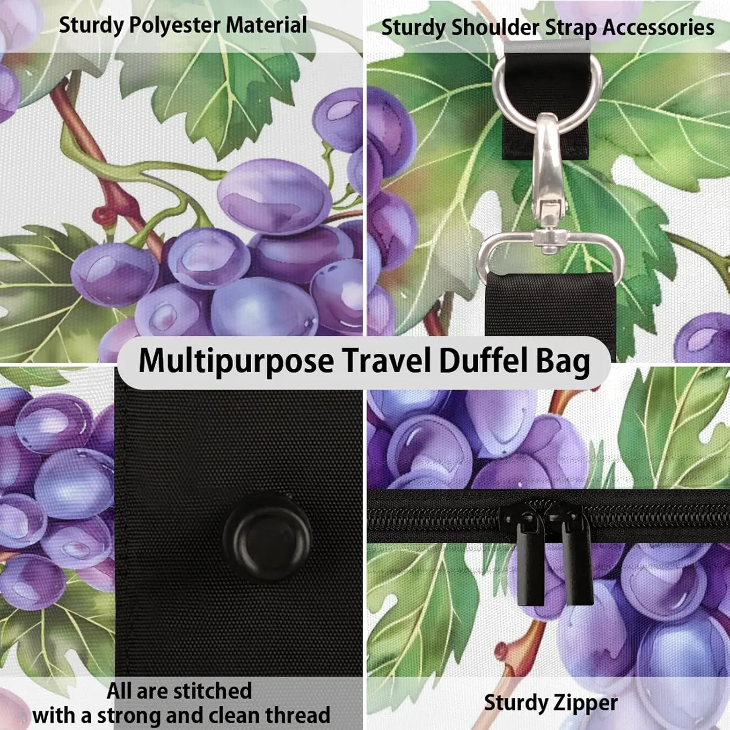 Grape Travel Bag for Men Women, Gym Duffle Bags for Travel, Carry On Luggage Bag, Weekender Overnight Workout Bags