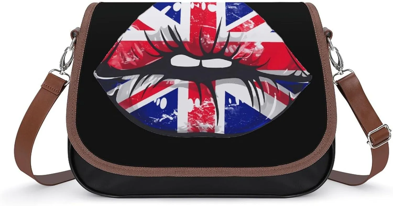 Great Britain England Lips Crossbody Purses for Women PU Leather Shoulder Bag Handbag Clucth