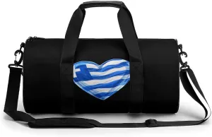 Greece Heart Art Flag Gym Bag Cylindrical Sports Bag Travel Duffel Bag with Shoulder Strap