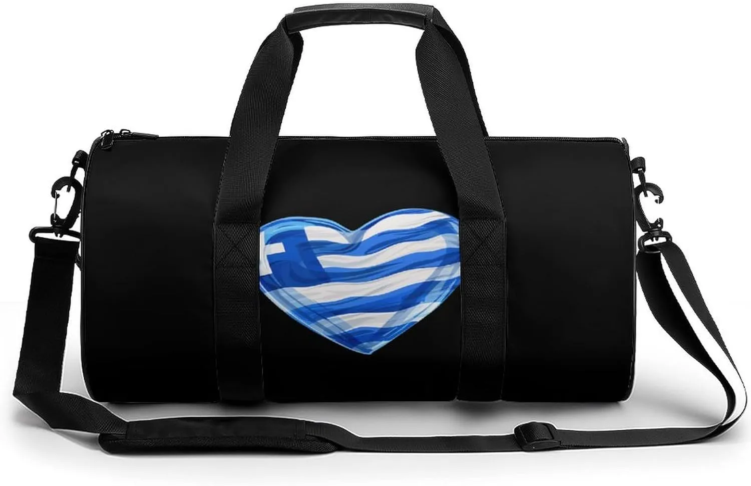 Greece Heart Art Flag Gym Bag Cylindrical Sports Bag Travel Duffel Bag with Shoulder Strap