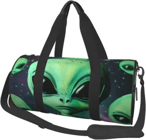 Green alien Printed Sports Gym Bag for Men Women Foldable Duffel Bag Carry On Weekender Bag for Travel Sports