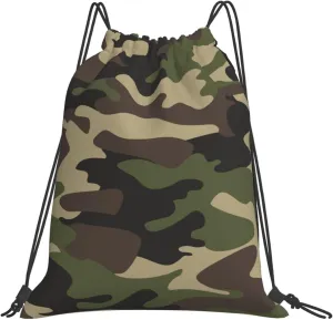 Green Brown Camo Unisex Drawstring Backpack Bag Sport Gym Dance Travel Sackpack