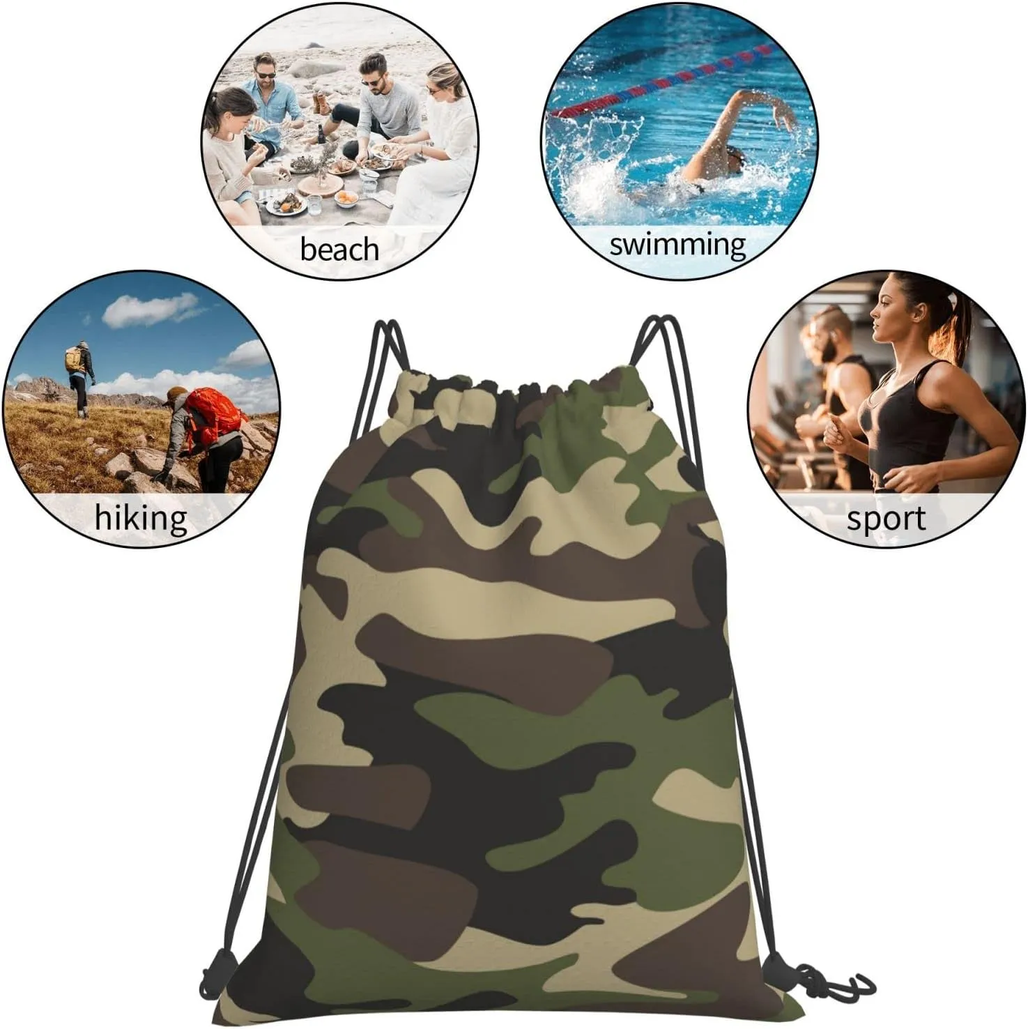 Green Brown Camo Unisex Drawstring Backpack Bag Sport Gym Dance Travel Sackpack