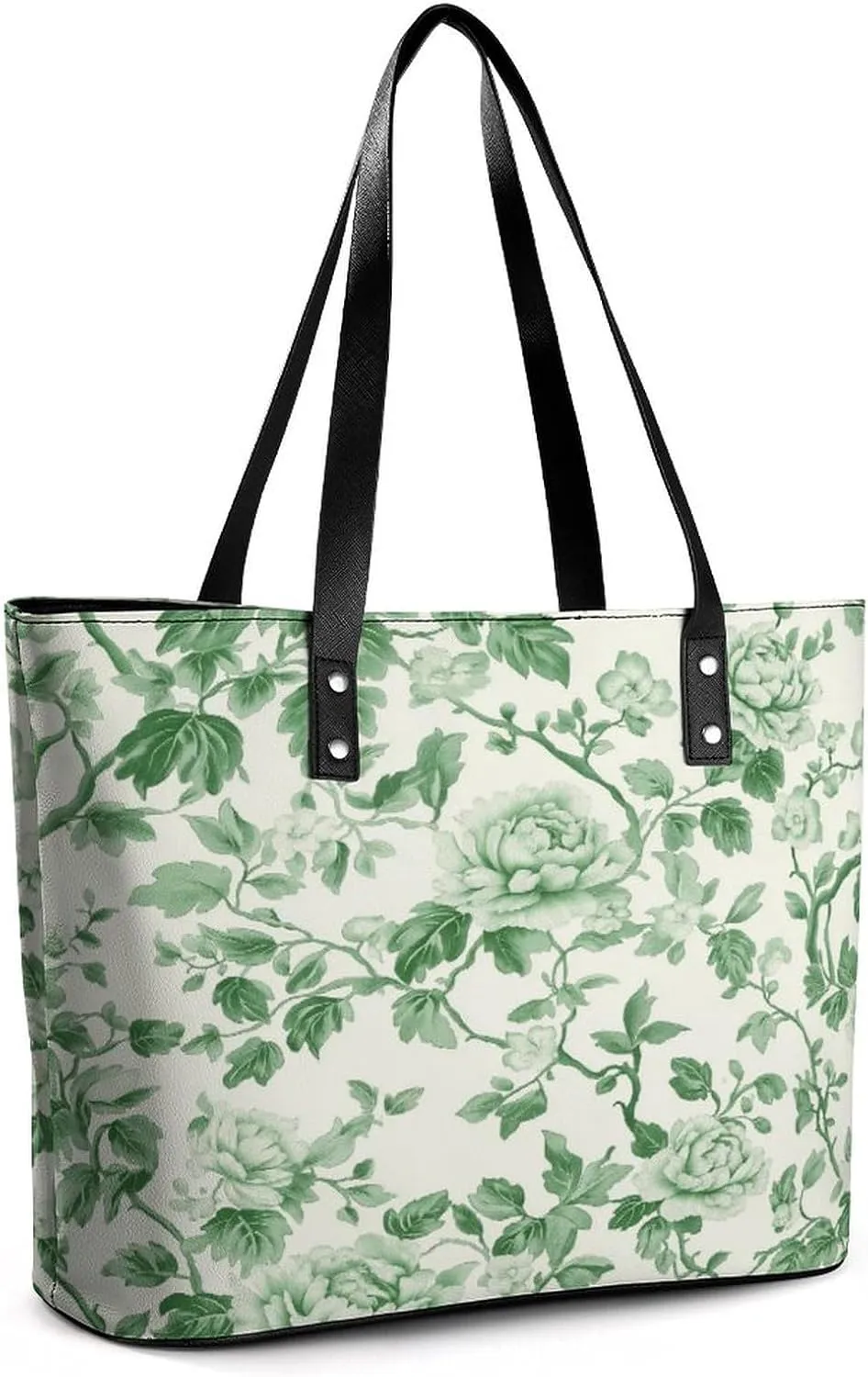 Green Floral Chinoiserie Pattern Women Soft Leather Handbags Tote Purses Shoulder Bucket Bags