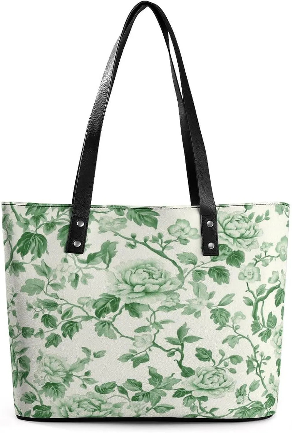 Green Floral Chinoiserie Pattern Women Soft Leather Handbags Tote Purses Shoulder Bucket Bags