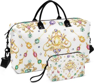 Green Purple Yellow Crystals Diamonds Duffel Bag for Gym Yoga Weekender Overnight Quilting Travel Bag Set