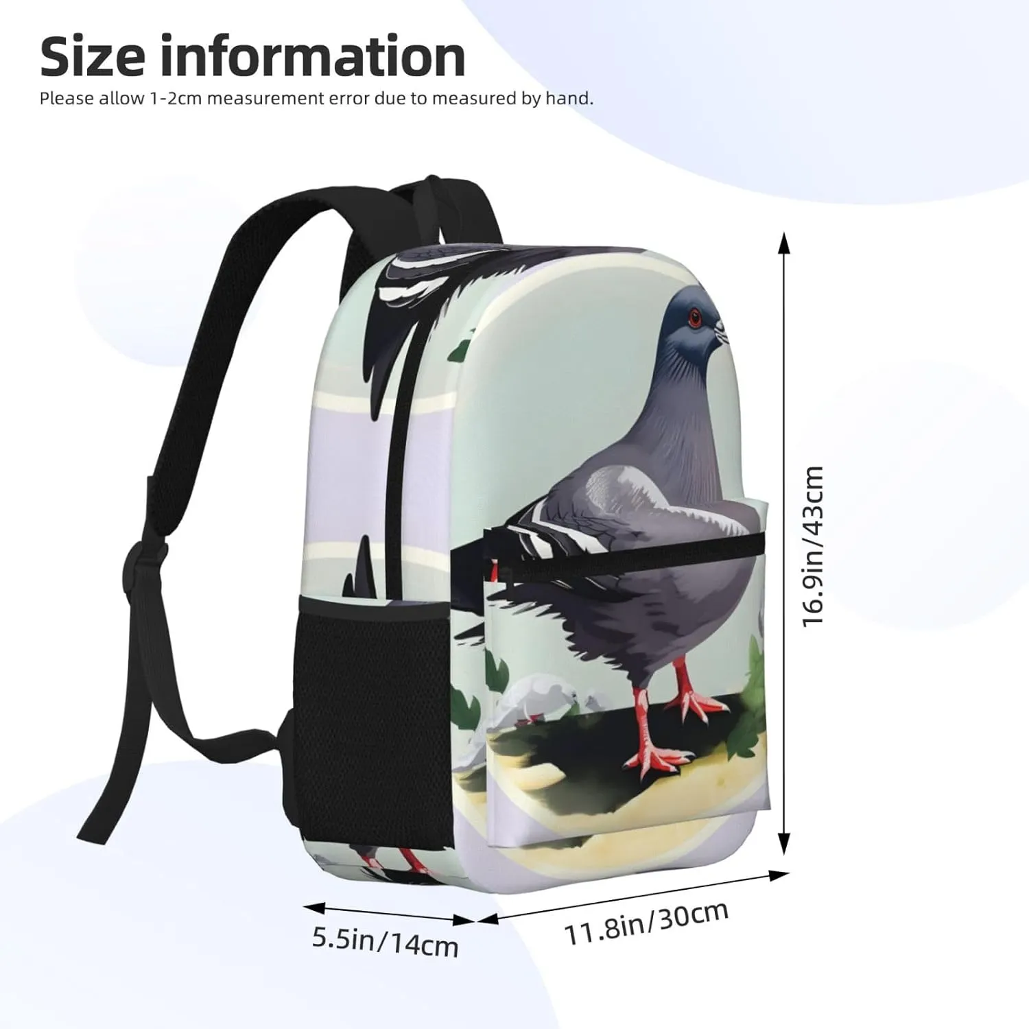 Grey Pigeon Print Travel Laptops Backpack For Women Men,Casual Work Bag 17inch Backpacks For Hiking Business