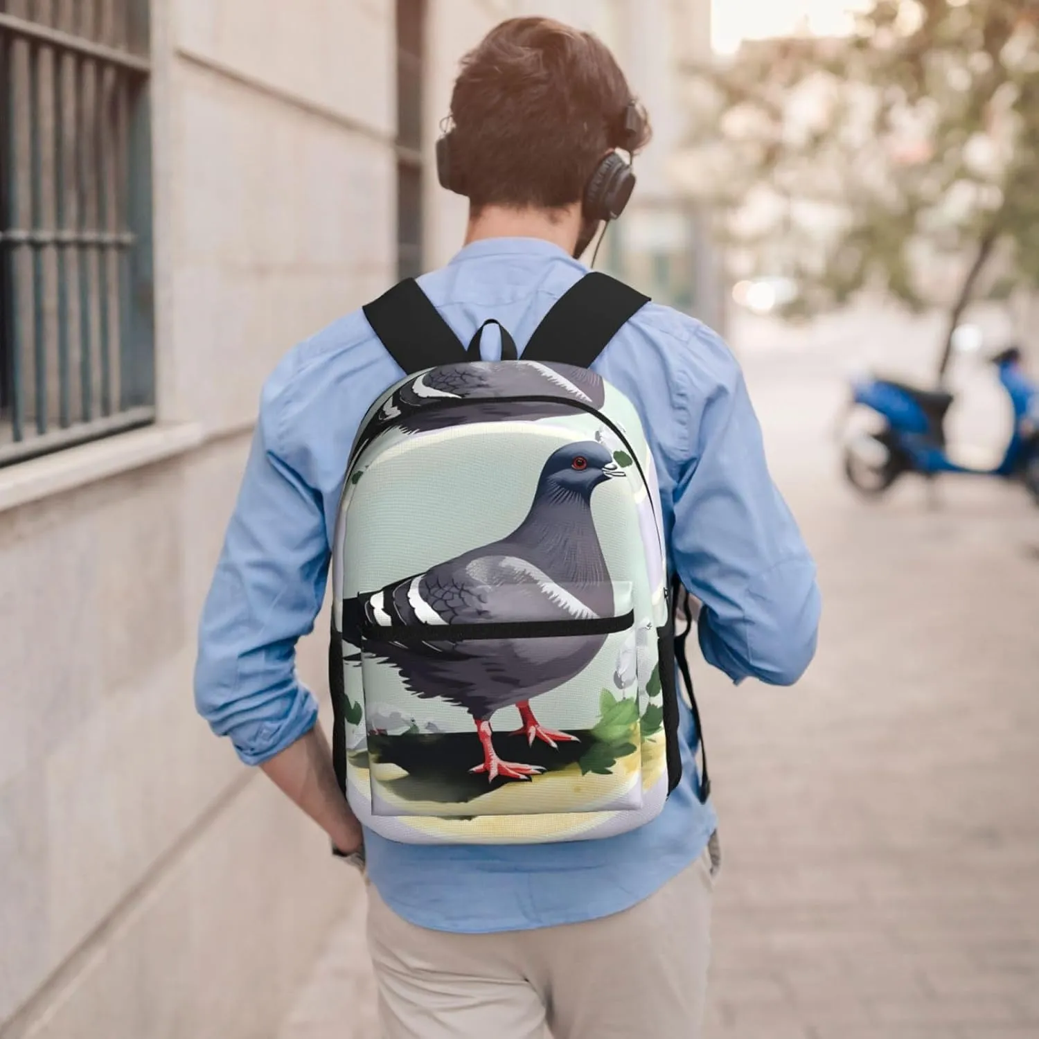 Grey Pigeon Print Travel Laptops Backpack For Women Men,Casual Work Bag 17inch Backpacks For Hiking Business