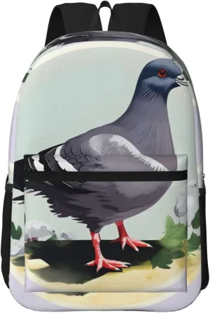 Grey Pigeon Print Travel Laptops Backpack For Women Men,Casual Work Bag 17inch Backpacks For Hiking Business