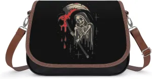 Grim Reaper Leather Crossbody Bags for Women Travel Shoulder Backpack Messenger Bag Adjustable Shoulder Strap