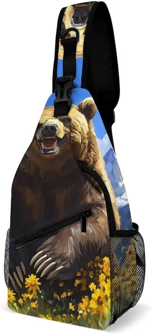 Grizzly Bear (1) Sling Backpack Multipurpose Crossbody Shoulder Bags Travel Chest Bag Hiking Daypack
