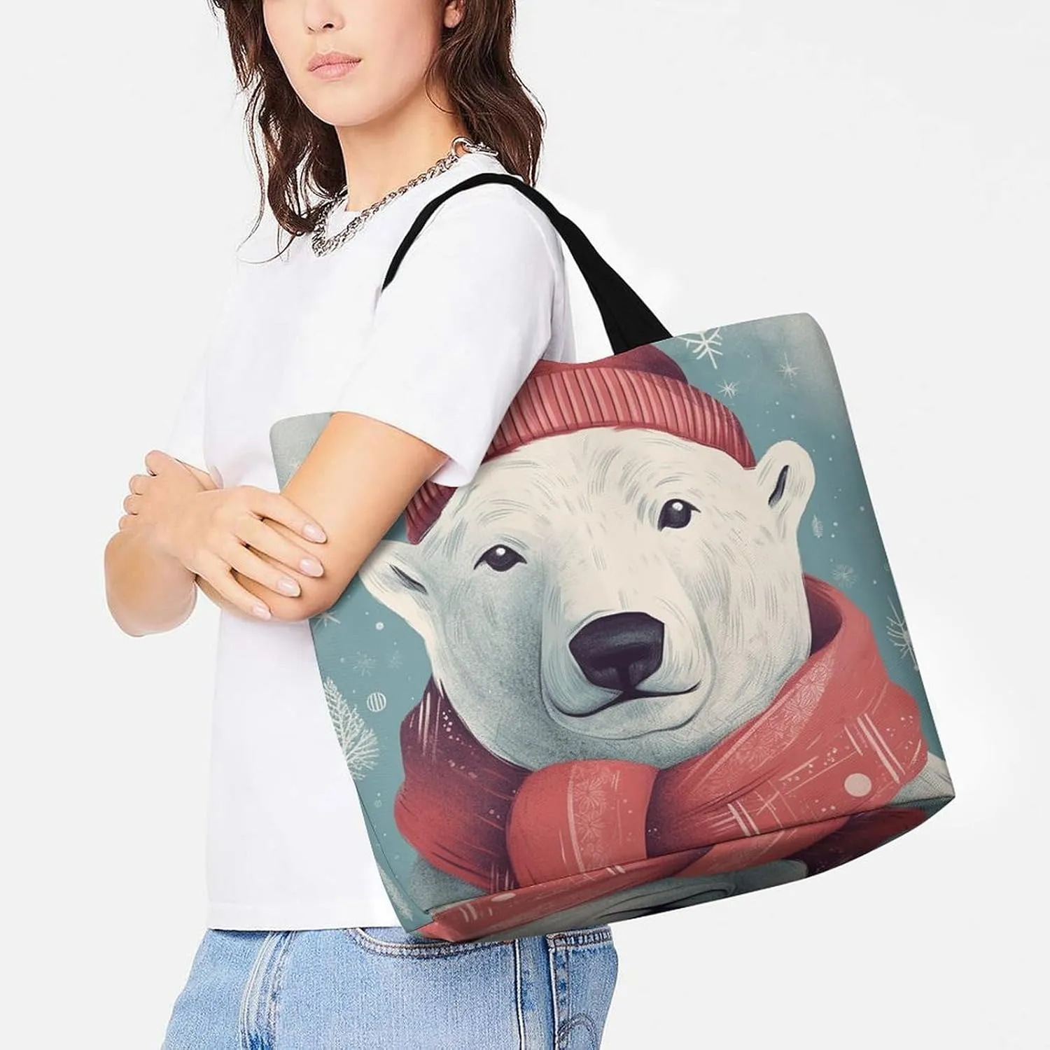 Grocery Bag Reusable Tote Bag Foldable A Hand Drawn Tiger Shopping Bag Handbag Washable Shoulder Bag for Travel