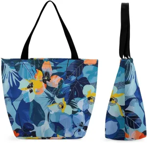 Grocery Bag Reusable Tote Bag Foldable Blue Wave Art Shopping Bag Handbag Washable Shoulder Bag for Travel