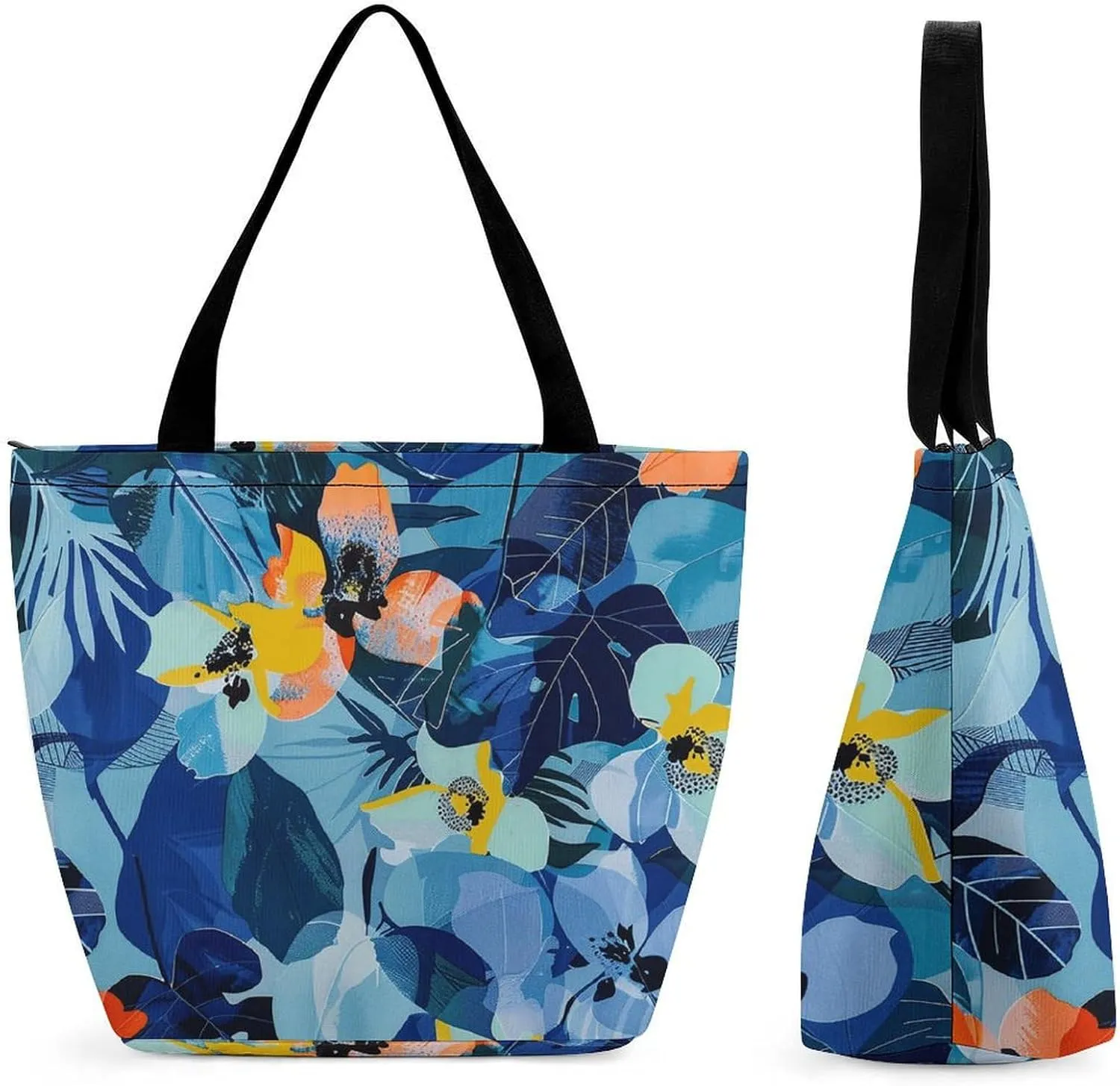 Grocery Bag Reusable Tote Bag Foldable Blue Wave Art Shopping Bag Handbag Washable Shoulder Bag for Travel