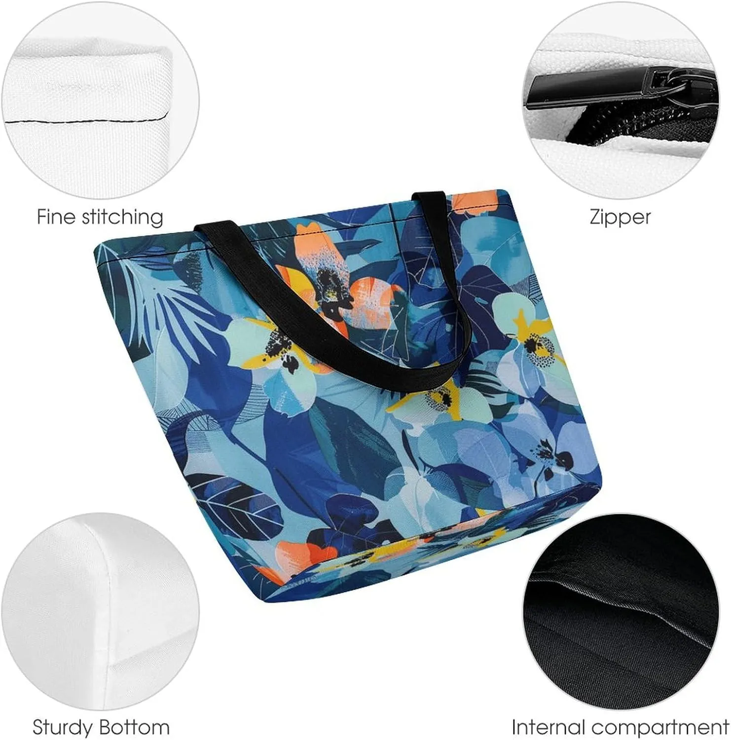 Grocery Bag Reusable Tote Bag Foldable Blue Wave Art Shopping Bag Handbag Washable Shoulder Bag for Travel