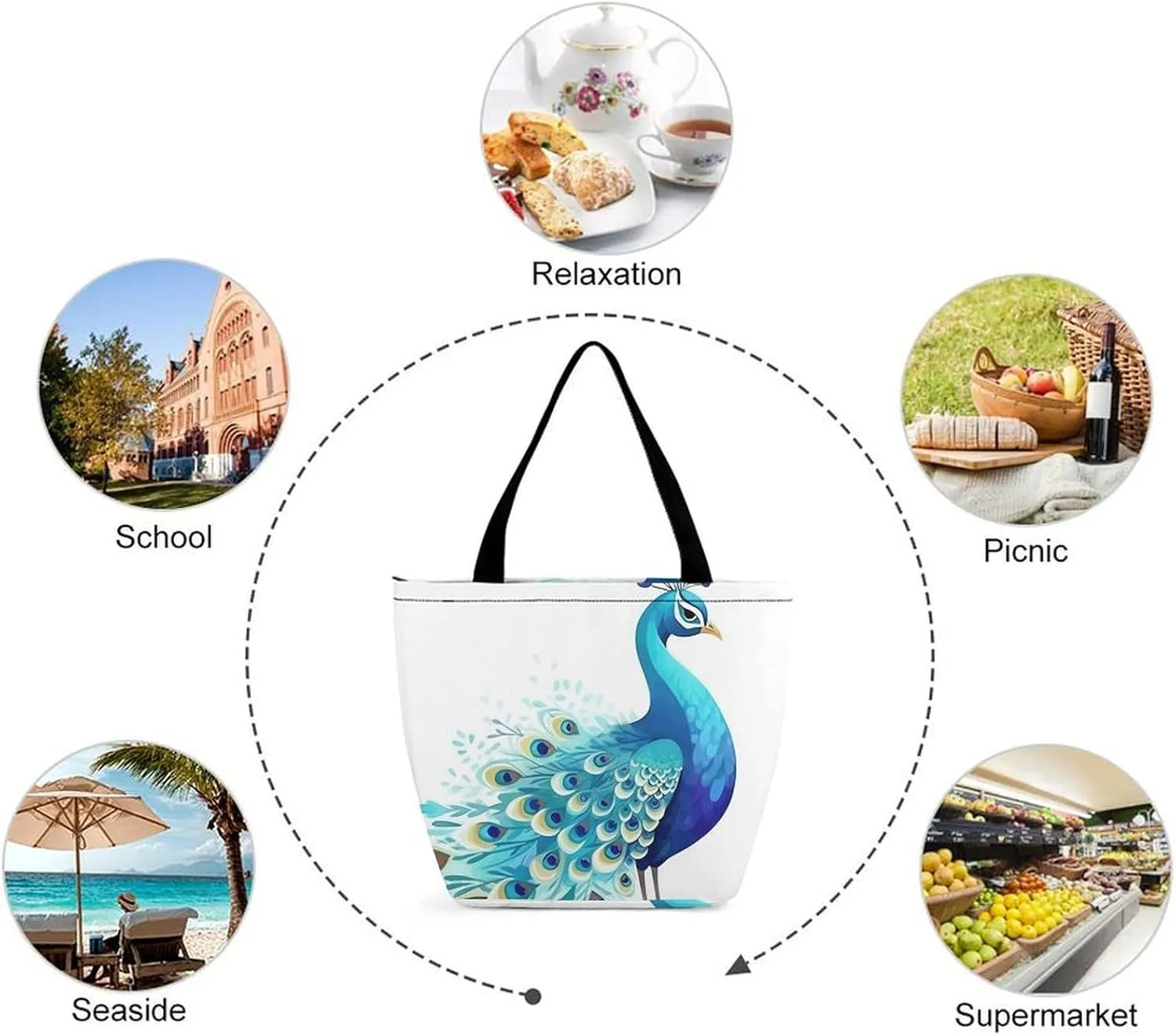 Grocery Bag Reusable Tote Bag Foldable Cartoon Alpaca Shopping Bag Handbag Washable Shoulder Bag for Travel