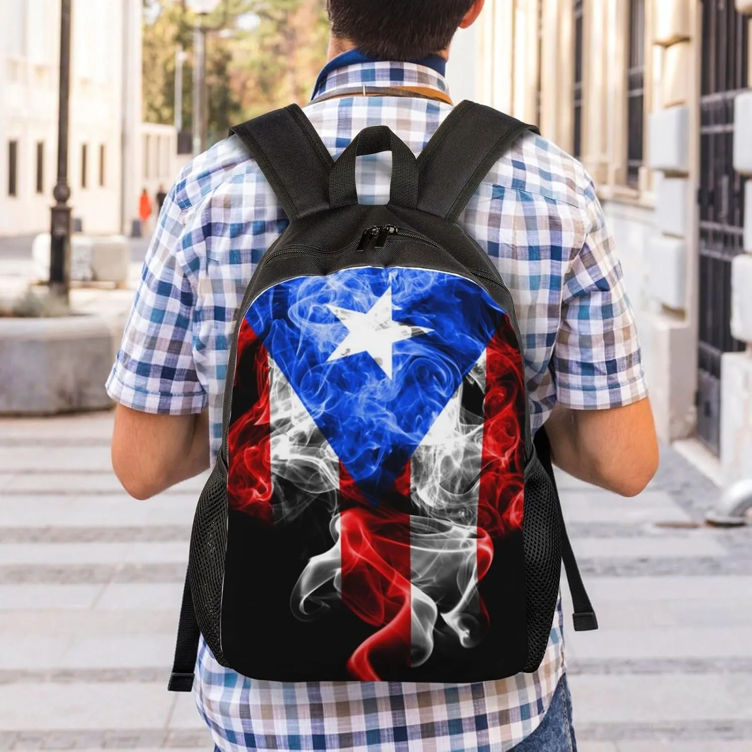 GTEVUTS Puerto Rico Backpack for Men Women - Puerto Rico Gifts-Patriotic Chic Laptop Black Shoulder Bag Travel Camping Work Outdoor Backpacks,15 Inch,Black