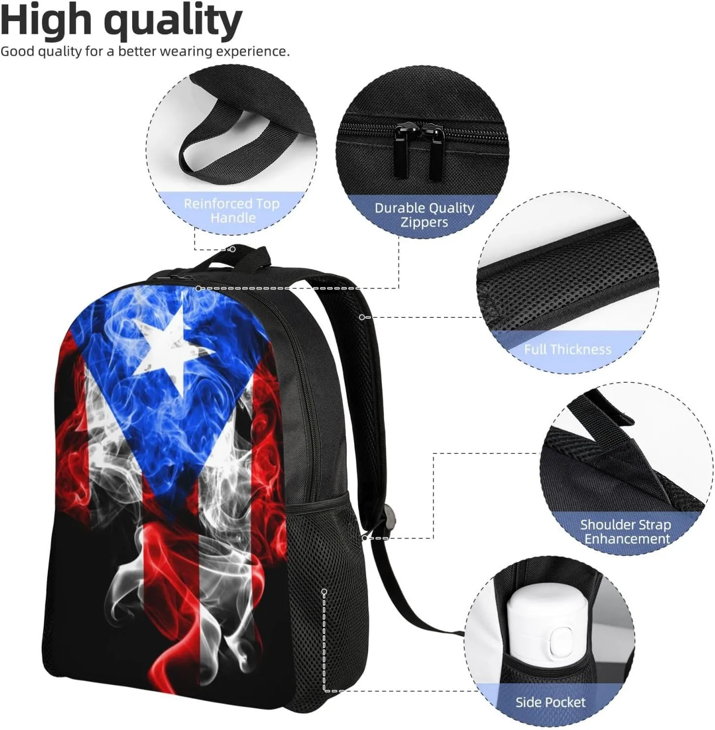 GTEVUTS Puerto Rico Backpack for Men Women - Puerto Rico Gifts-Patriotic Chic Laptop Black Shoulder Bag Travel Camping Work Outdoor Backpacks,15 Inch,Black