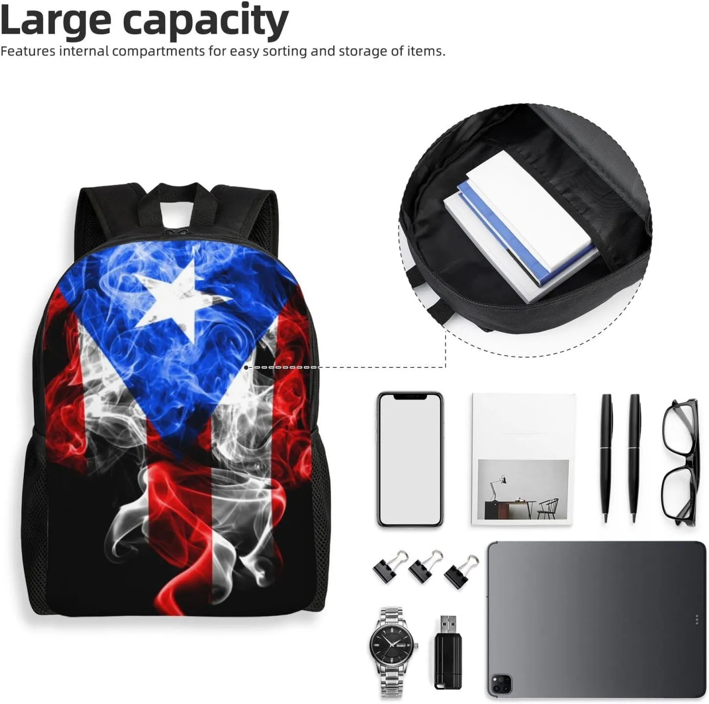 GTEVUTS Puerto Rico Backpack for Men Women - Puerto Rico Gifts-Patriotic Chic Laptop Black Shoulder Bag Travel Camping Work Outdoor Backpacks,15 Inch,Black
