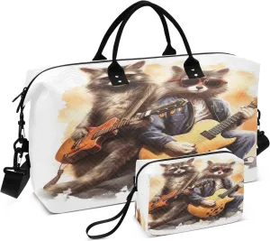 Guitar Combination Civet Cat Travel Duffel Bags with Toiletry Bag and Adjustable Strap for Travel Gym Yoga