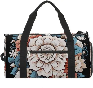 Gym Bag Floral Print Duffel Bag for Men Women Overnight Bag with Shoe Compartment Workout Bags