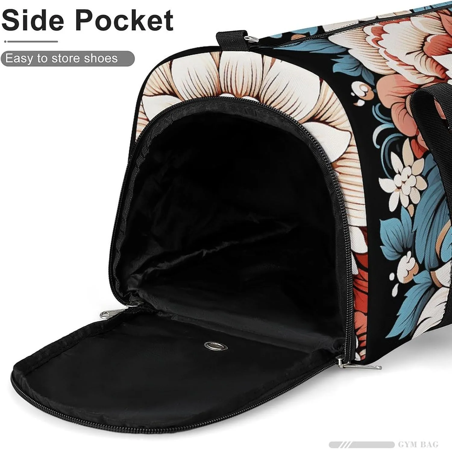 Gym Bag Floral Print Duffel Bag for Men Women Overnight Bag with Shoe Compartment Workout Bags