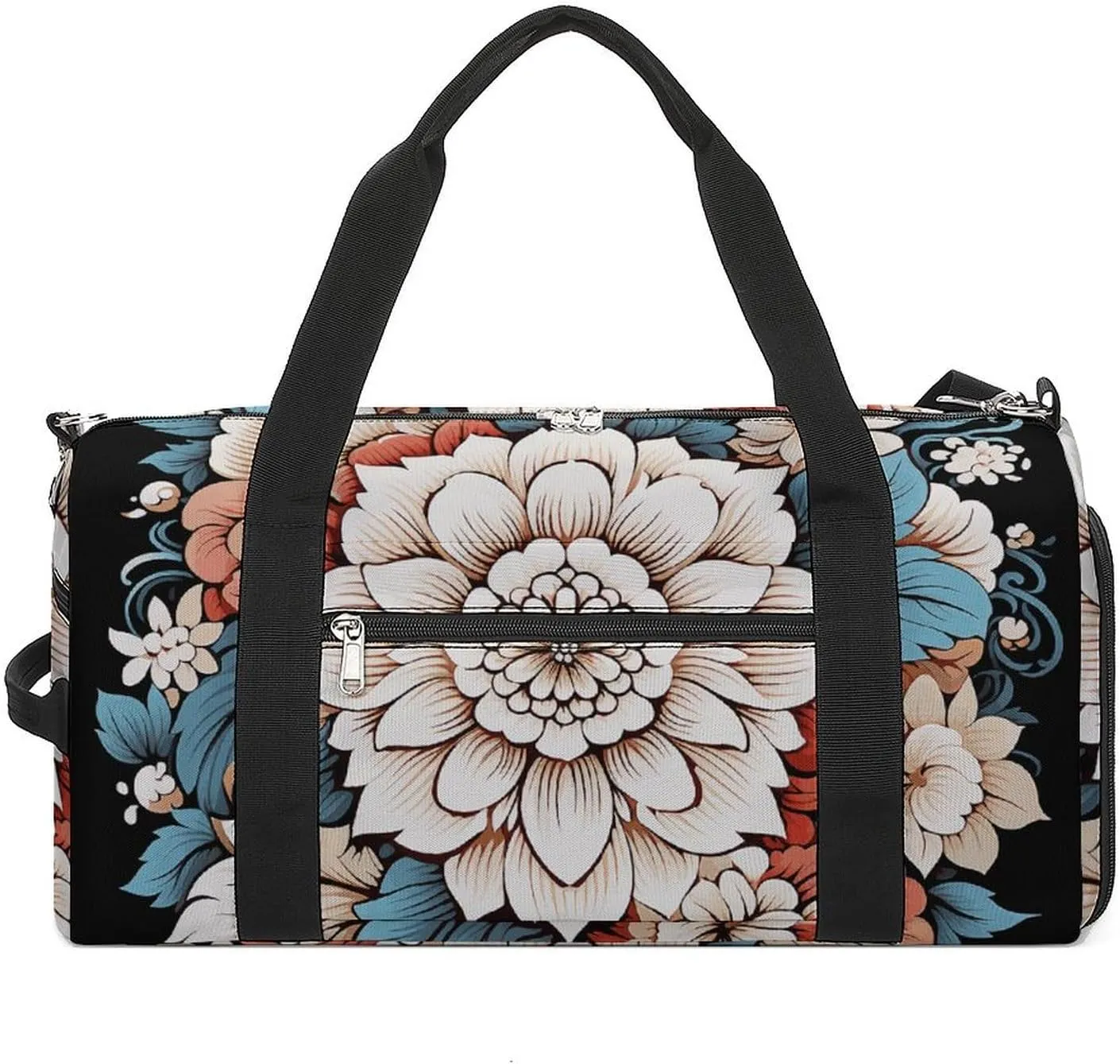 Gym Bag Floral Print Duffel Bag for Men Women Overnight Bag with Shoe Compartment Workout Bags