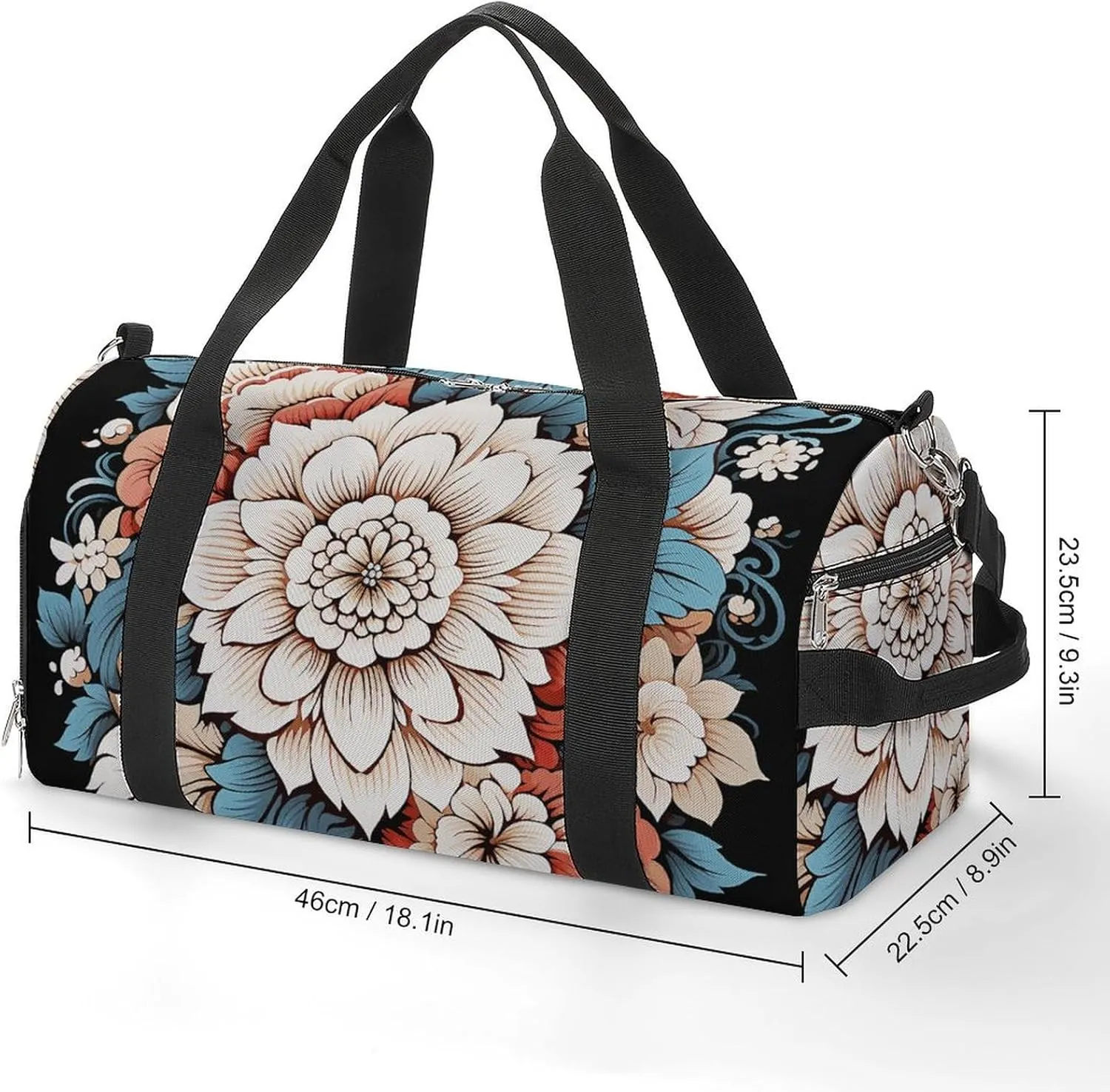 Gym Bag Floral Print Duffel Bag for Men Women Overnight Bag with Shoe Compartment Workout Bags