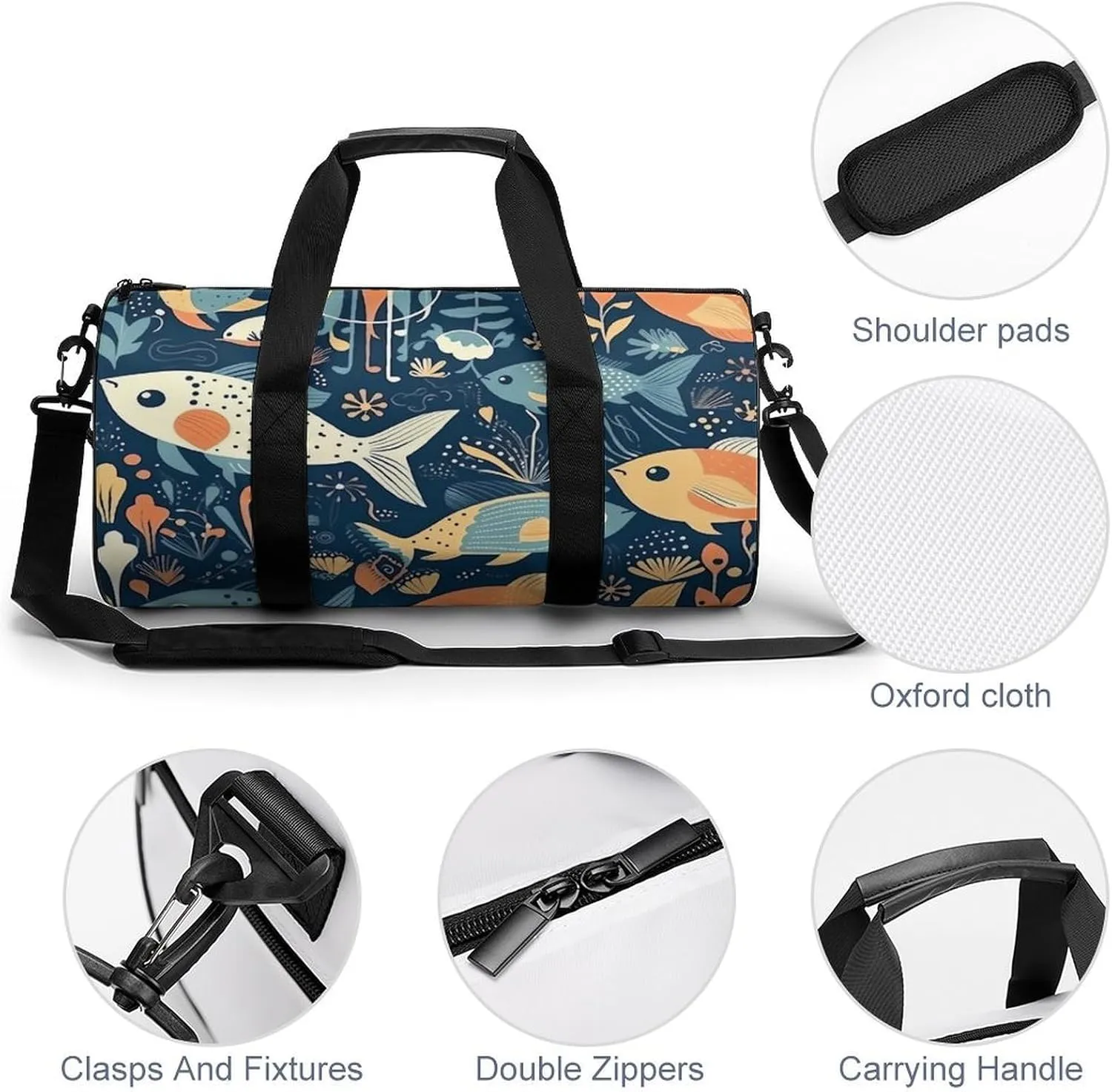 Gym Bag for Men Women Cartoon Fish And Coral Duffel Bag Overnight Bag with Compartment Gym Sackpac