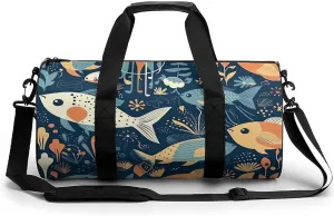Gym Bag for Men Women Cartoon Fish And Coral Duffel Bag Overnight Bag with Compartment Gym Sackpac