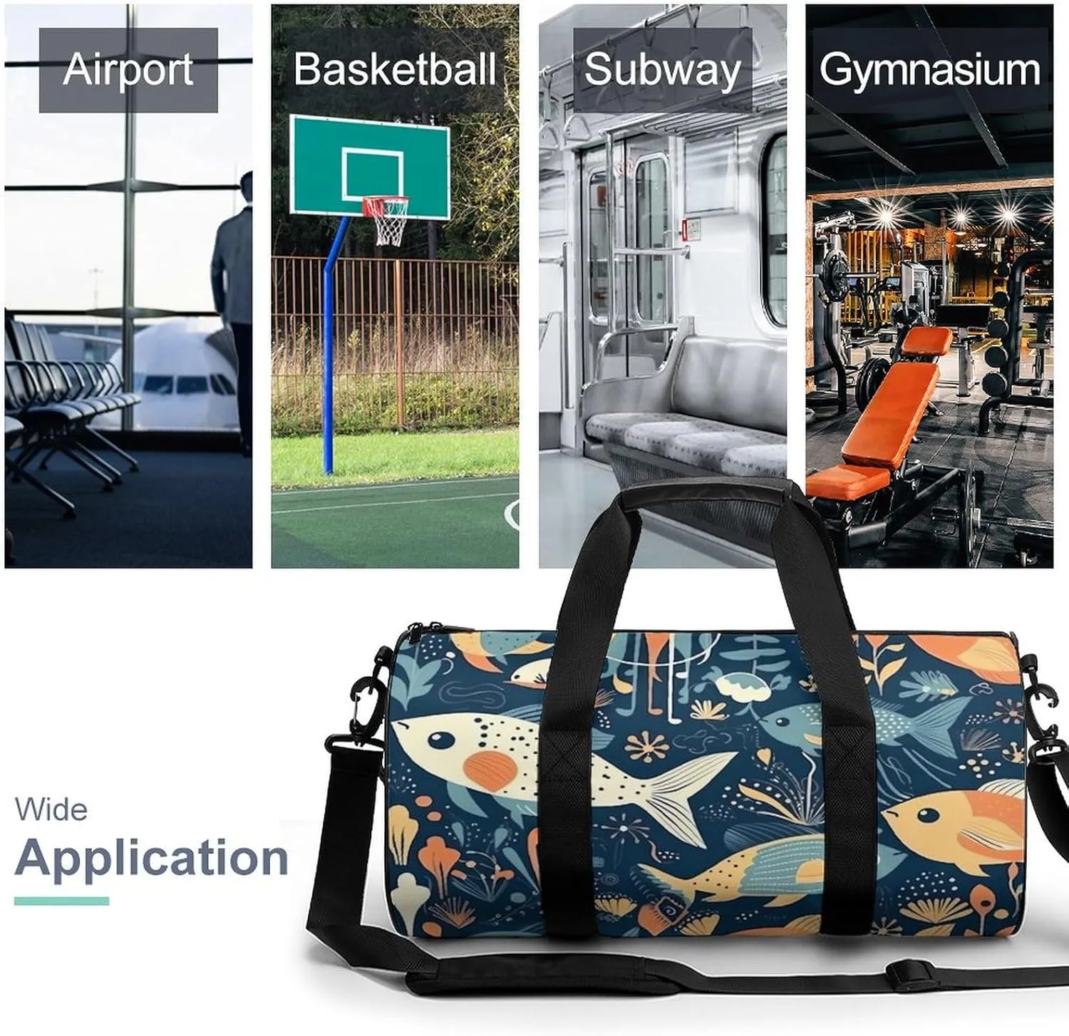 Gym Bag for Men Women Cartoon Fish And Coral Duffel Bag Overnight Bag with Compartment Gym Sackpac
