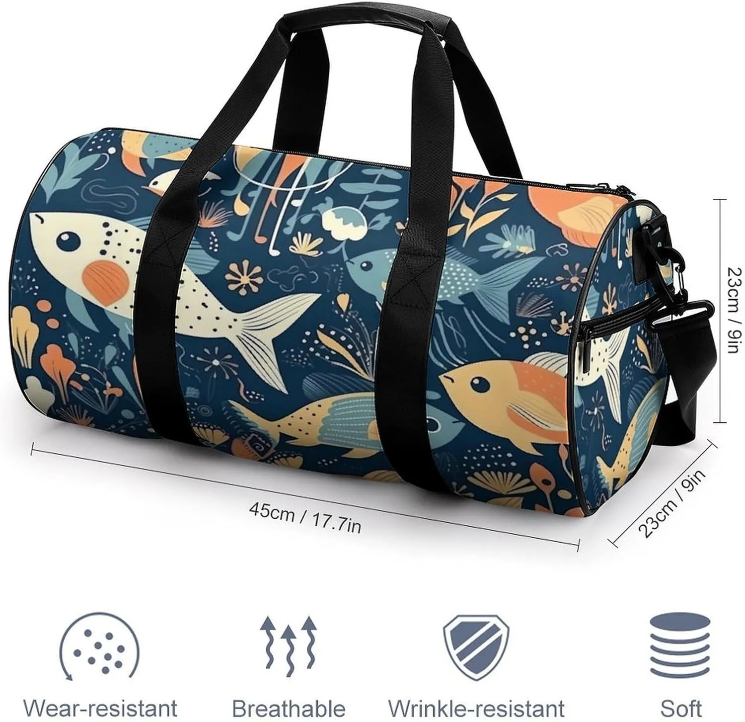 Gym Bag for Men Women Cartoon Fish And Coral Duffel Bag Overnight Bag with Compartment Gym Sackpac