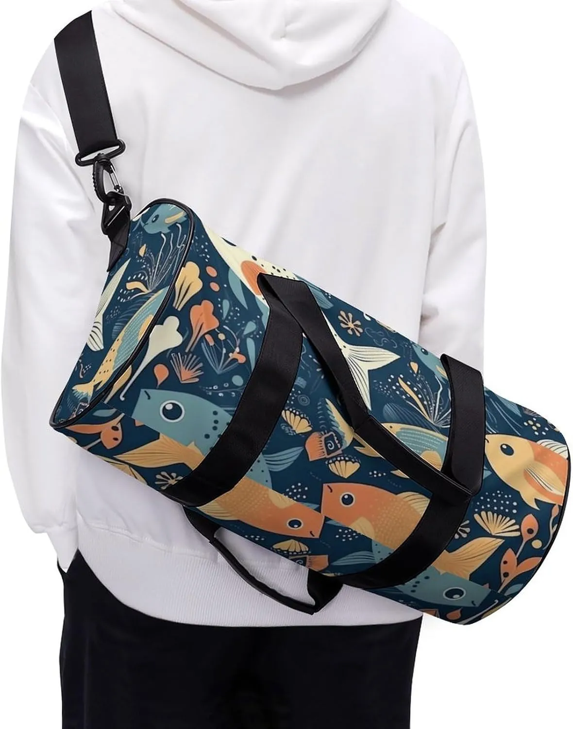 Gym Bag for Men Women Cartoon Fish And Coral Duffel Bag Overnight Bag with Compartment Gym Sackpac