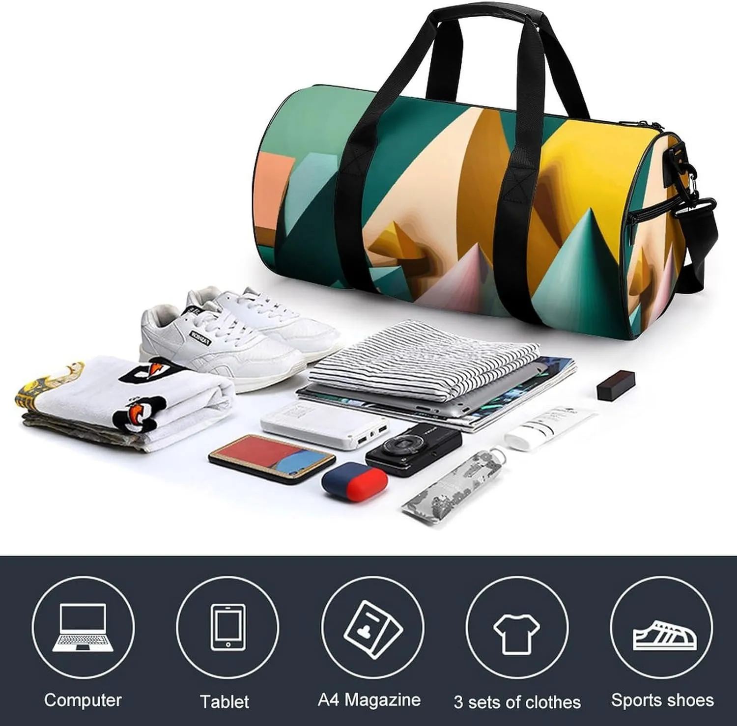 Gym Bag for Men Women Conical Colored Paper Duffel Bag Overnight Bag with Compartment Gym Sackpac