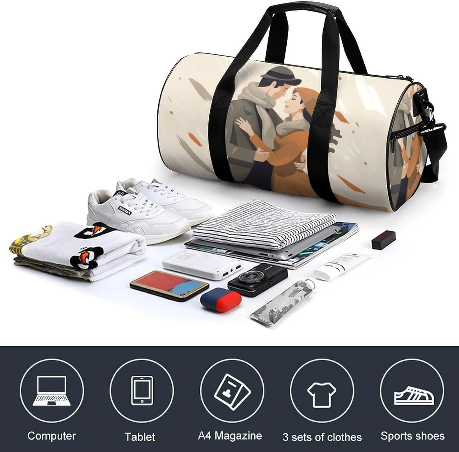 Gym Bag for Men Women Couple Dancing Duffel Bag Overnight Bag with Compartment Gym Sackpac