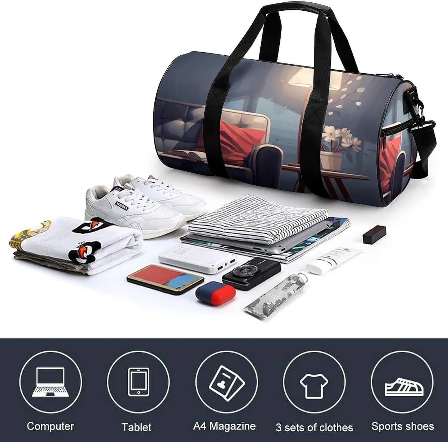 Gym Bag for Men Women Living Room Floor Plan Duffel Bag Overnight Bag with Compartment Gym Sackpac