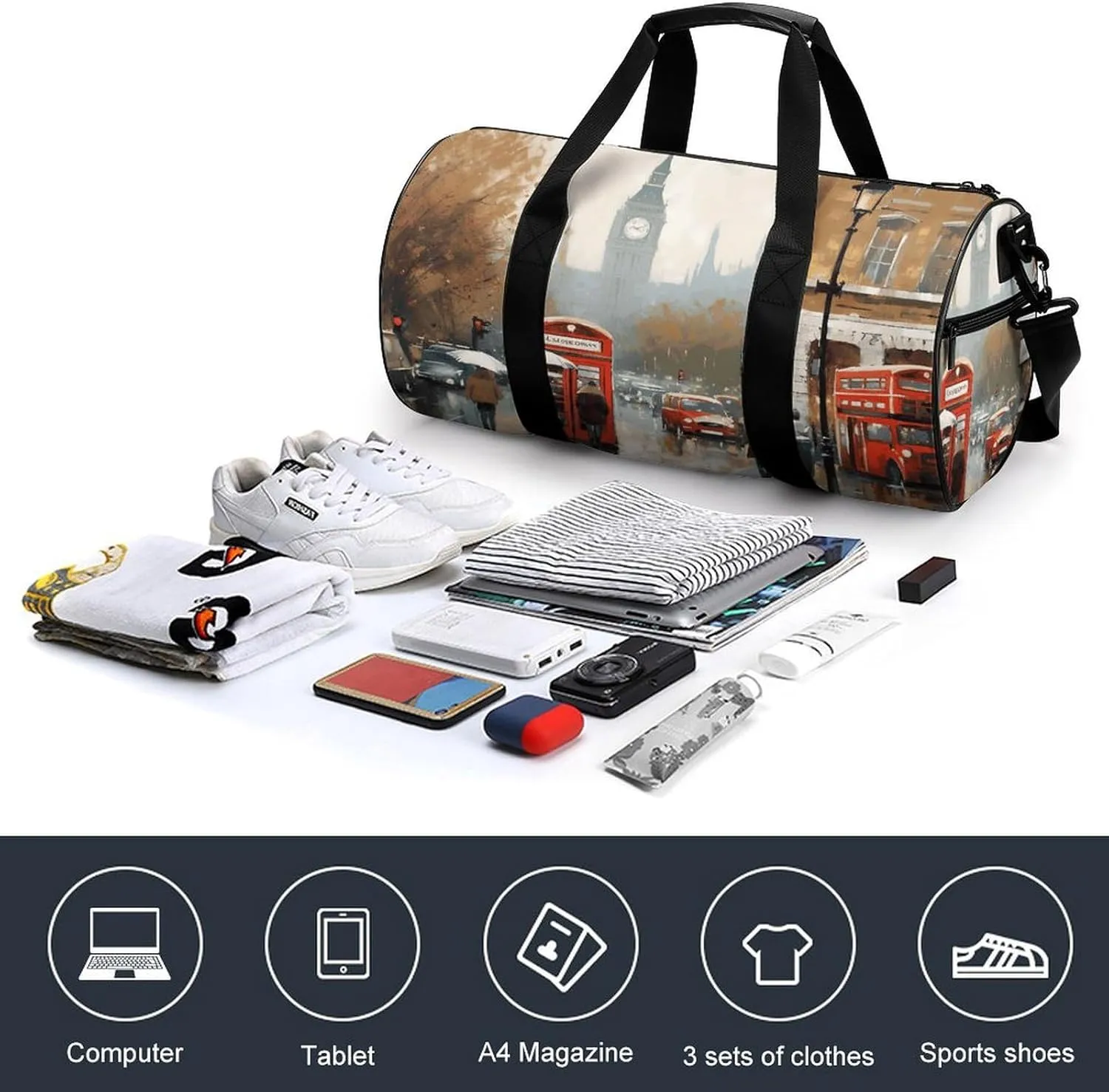 Gym Bag for Men Women London Impression Duffel Bag Overnight Bag with Compartment Gym Sackpac