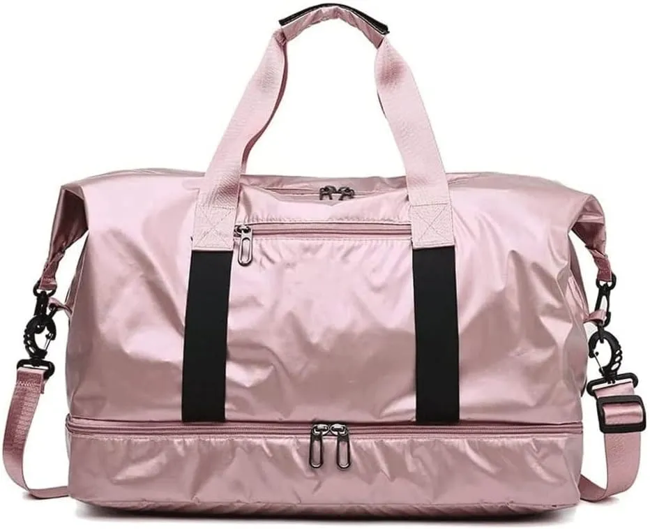 Gym Bag for Men Women, Small Fitness Workout Sports Duffle Bag with Wet Pocket & Shoes Compartment, Water Resistant Overnight Weekender Duffel Bag in Black
