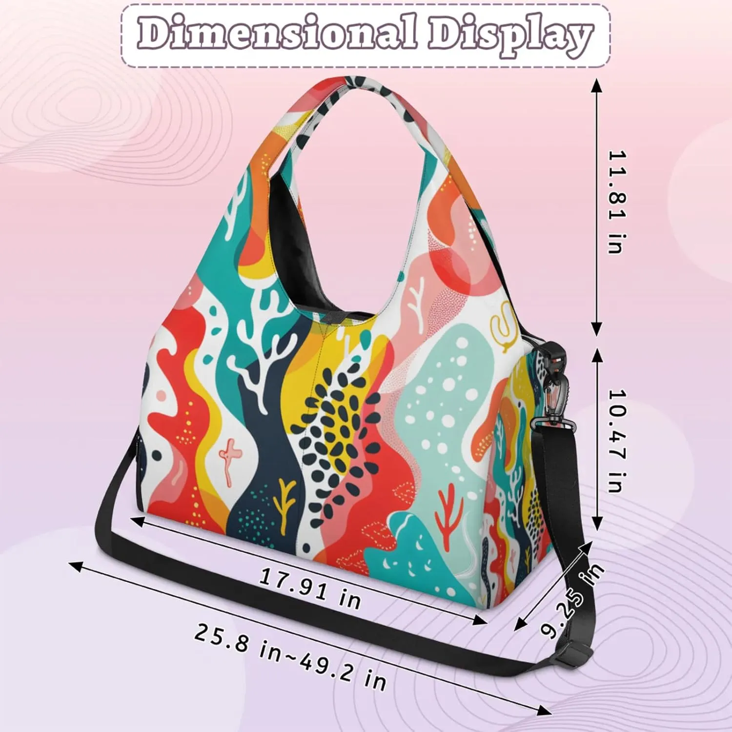 Gym Bag for Women Abstract Corals Duffel Bag with Shoe Compartment and Yoga Mat Holder Portable Weekender Bags Travel Tote Bags
