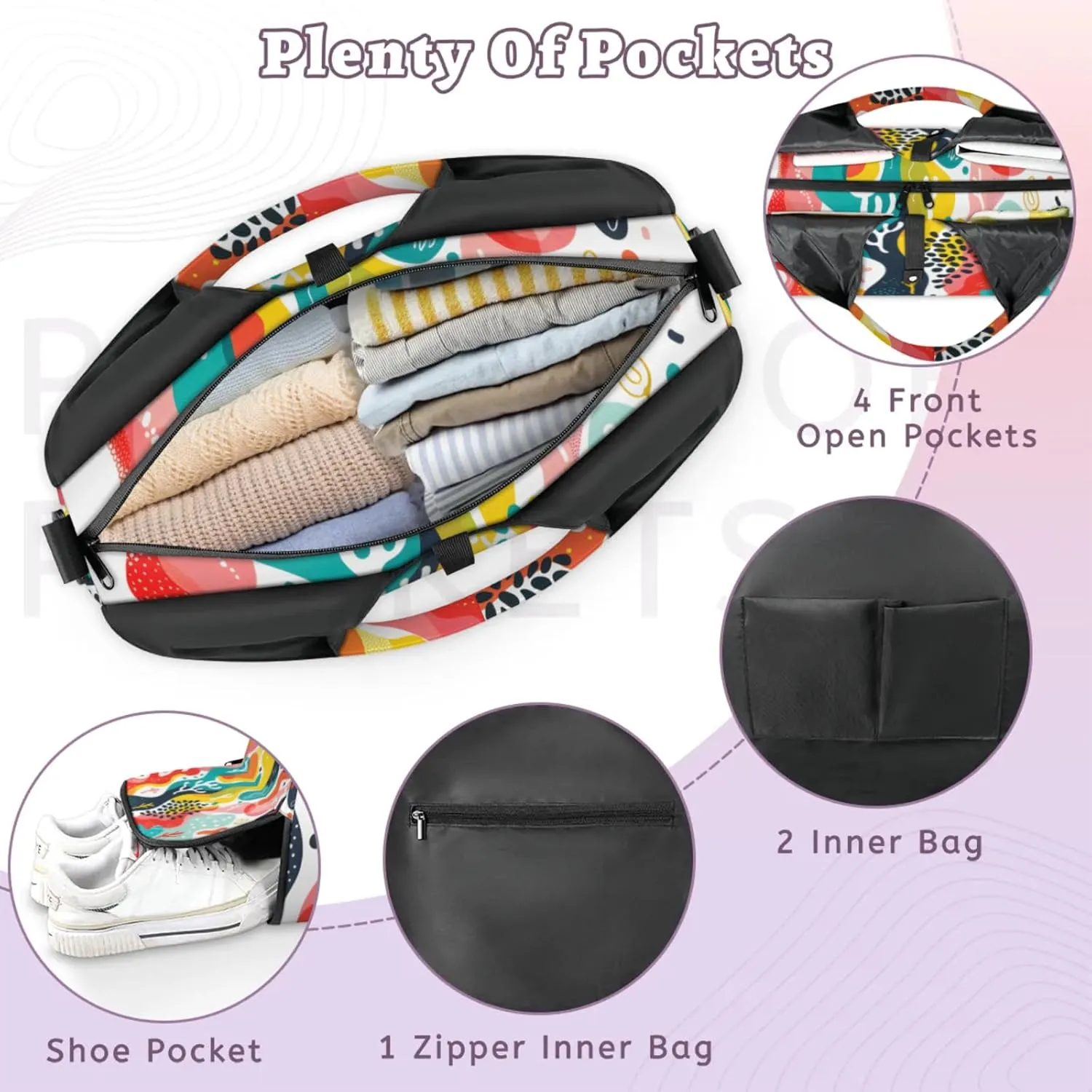 Gym Bag for Women Abstract Corals Duffel Bag with Shoe Compartment and Yoga Mat Holder Portable Weekender Bags Travel Tote Bags