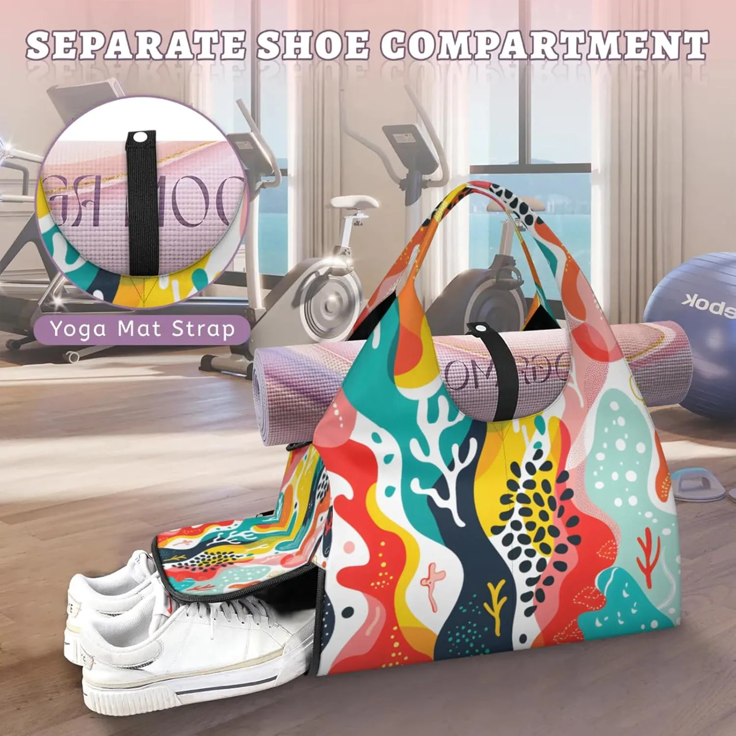 Gym Bag for Women Abstract Corals Duffel Bag with Shoe Compartment and Yoga Mat Holder Portable Weekender Bags Travel Tote Bags