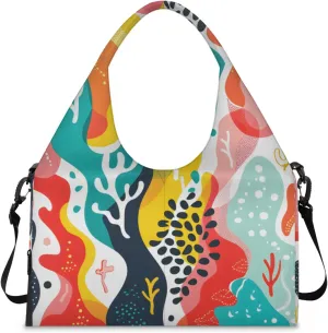 Gym Bag for Women Abstract Corals Duffel Bag with Shoe Compartment and Yoga Mat Holder Portable Weekender Bags Travel Tote Bags