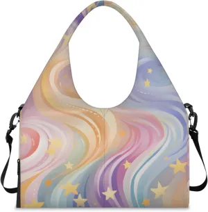 Gym Bag for Women Abstract Star Stripe Duffel Bag with Shoe Compartment and Yoga Mat Holder Portable Weekender Bags Travel Tote Bags