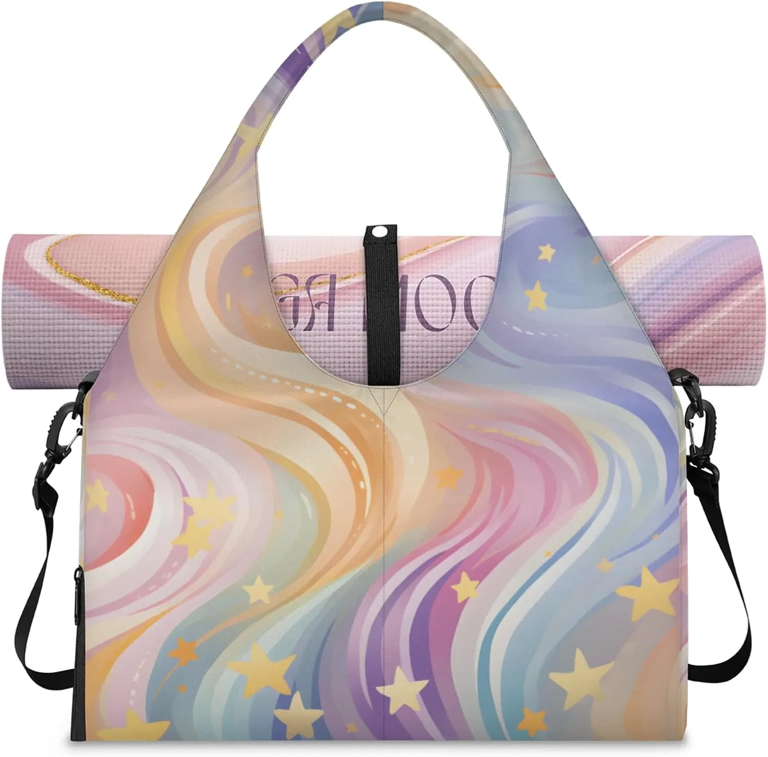 Gym Bag for Women Abstract Star Stripe Duffel Bag with Shoe Compartment and Yoga Mat Holder Portable Weekender Bags Travel Tote Bags