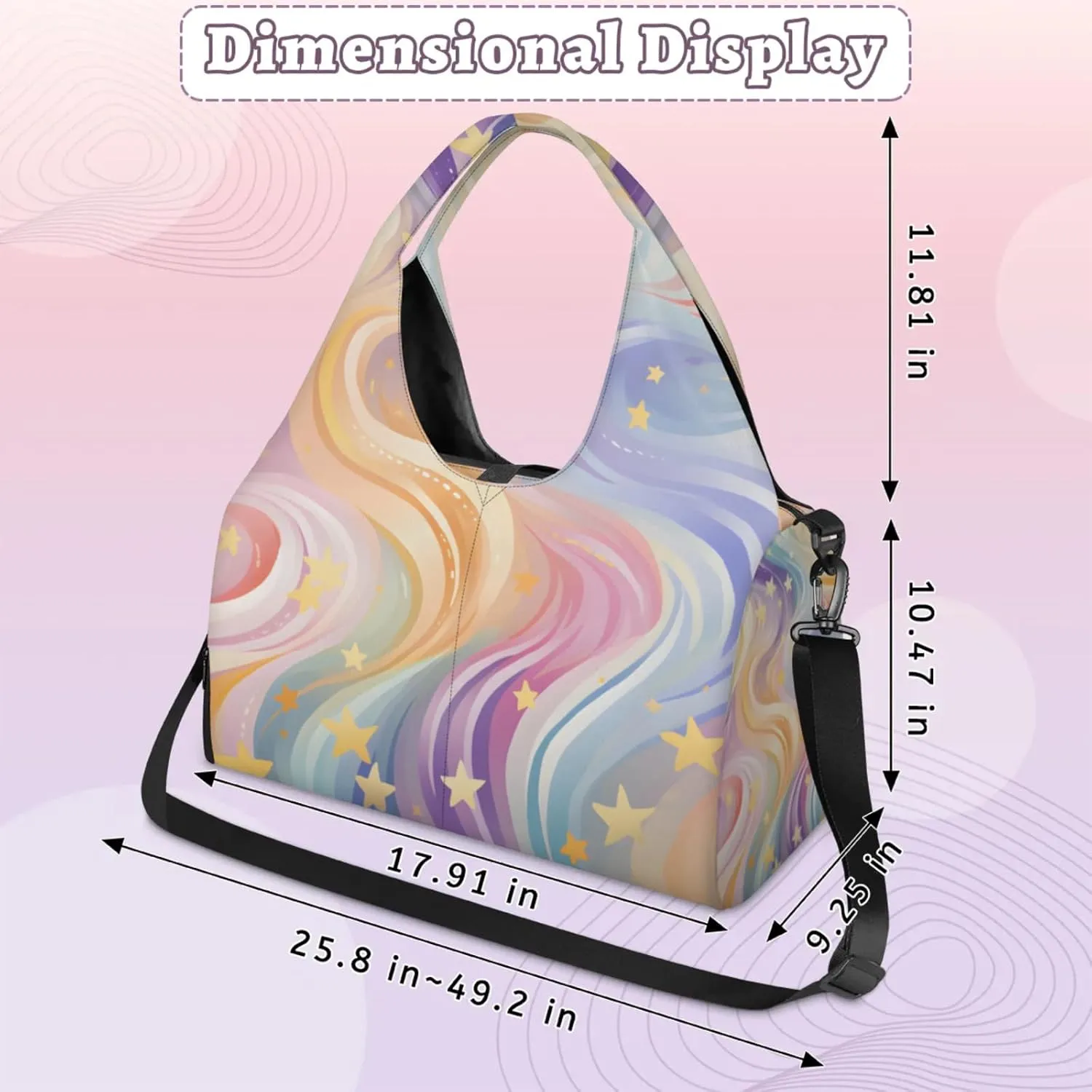 Gym Bag for Women Abstract Star Stripe Duffel Bag with Shoe Compartment and Yoga Mat Holder Portable Weekender Bags Travel Tote Bags